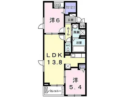 プティグレーヌ久御山(2LDK/3階)の間取り写真