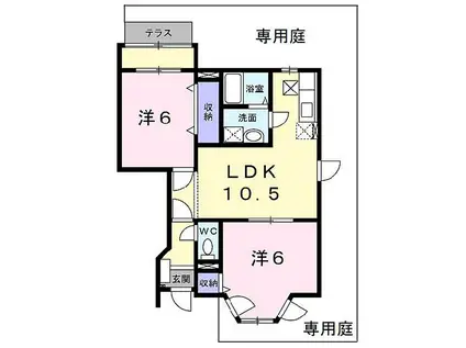 ウィンブルA棟(2LDK/1階)の間取り写真