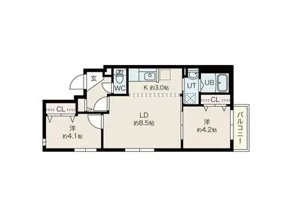 ファランドール手稲Ⅰ(2LDK/3階)の間取り写真