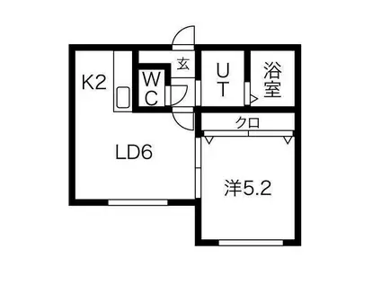 札幌市東西線 宮の沢駅 徒歩1分 3階建 築17年(1LDK/2階)の間取り写真