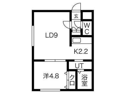 札幌市東西線 発寒南駅 徒歩5分 4階建 築10年(1LDK/1階)の間取り写真