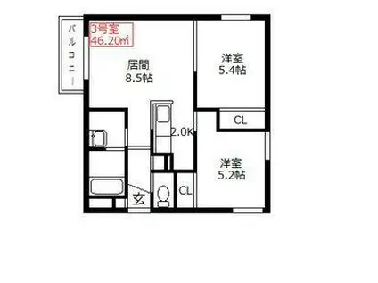 CLASSIC HONG(2LDK/3階)の間取り写真