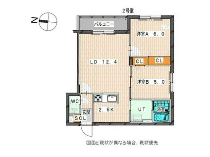 函館本線 琴似駅(ＪＲ) 徒歩11分 4階建 築8年(2LDK/2階)の間取り写真