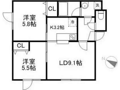 はまなす(2LDK/1階)の間取り写真