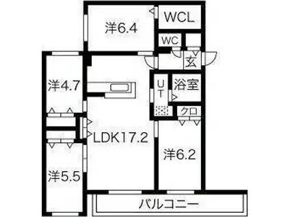 札幌市東西線 発寒南駅 徒歩18分 4階建 築4年(4LDK/2階)の間取り写真