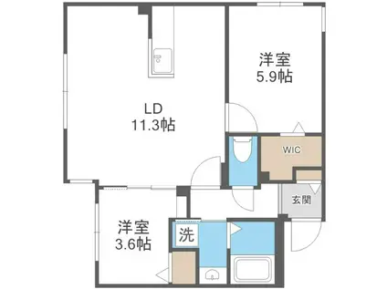 札幌市東西線 琴似駅(札幌市営) 徒歩6分 4階建 築1年(2LDK/1階)の間取り写真