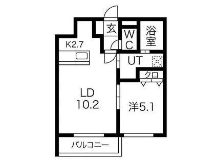 札幌市東西線 発寒南駅 徒歩20分 5階建 築1年(1LDK/1階)の間取り写真