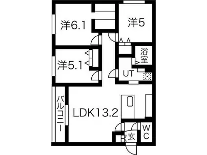 札幌市東西線 琴似駅(札幌市営) 徒歩12分 5階建 築3年(3LDK/1階)の間取り写真
