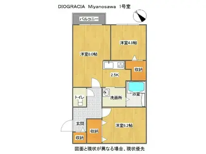 札幌市東豊線 元町駅(札幌) 徒歩4分 4階建 築12年(2LDK/3階)の間取り写真
