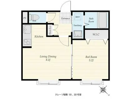 クレーゾ稲穂(1LDK/3階)の間取り写真