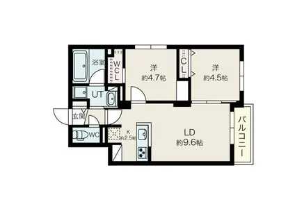札幌市東西線 発寒南駅 徒歩10分 4階建 築1年(2LDK/1階)の間取り写真