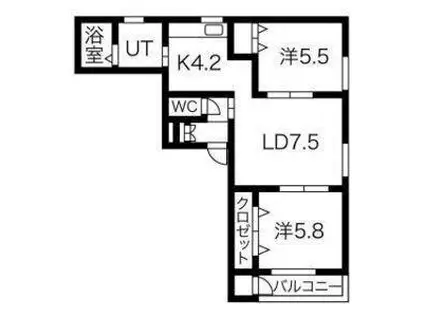 札幌市東西線 宮の沢駅 徒歩7分 3階建 築20年(2LDK/1階)の間取り写真