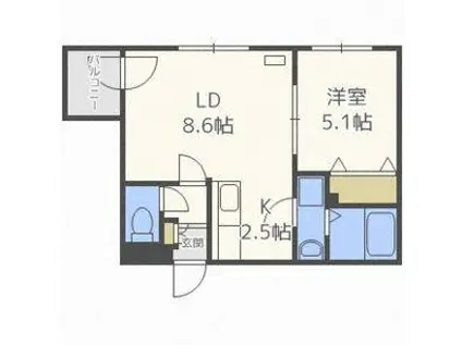 サンステージ八軒3W1(1LDK/2階)の間取り写真