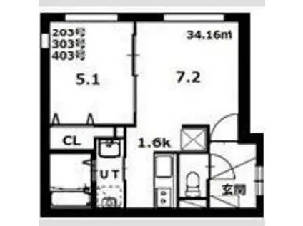 ルシエル (1LDK/2階)の間取り写真
