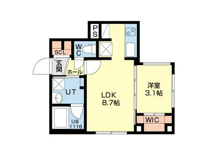 RILASSA西町(1LDK/4階)の間取り写真