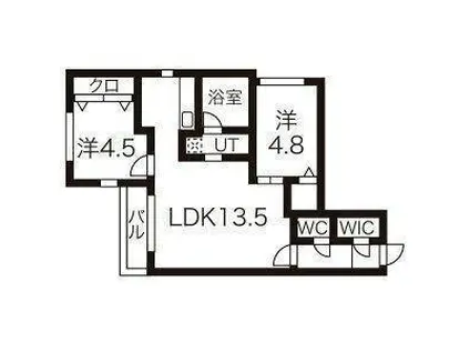 札幌市東西線 二十四軒駅 徒歩6分 4階建 築12年(2LDK/1階)の間取り写真