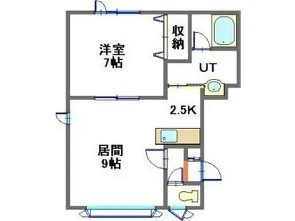 ユニゾン新琴似(1LDK/2階)の間取り写真