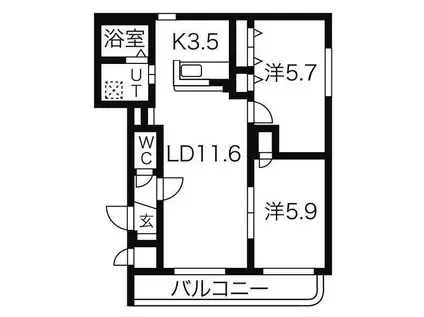札幌市東西線 宮の沢駅 徒歩13分 4階建 築19年(2LDK/4階)の間取り写真