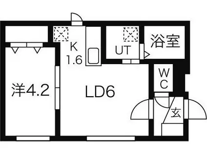 キューブ二十四軒4-4(1LDK/2階)の間取り写真