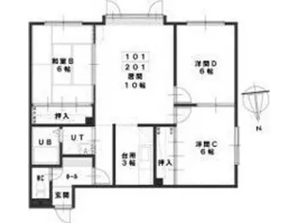 函館本線 手稲駅 徒歩22分 2階建 築37年(3LDK/2階)の間取り写真