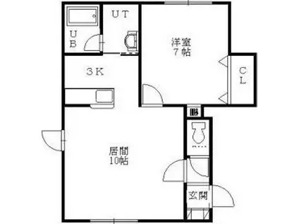 ユニゾン新発寒(1LDK/1階)の間取り写真