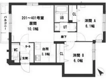 グランメール 八軒7東(2LDK/4階)の間取り写真