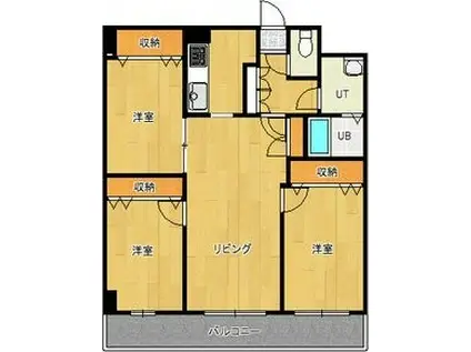 札幌市東西線 宮の沢駅 徒歩19分 4階建 築23年(3LDK/3階)の間取り写真