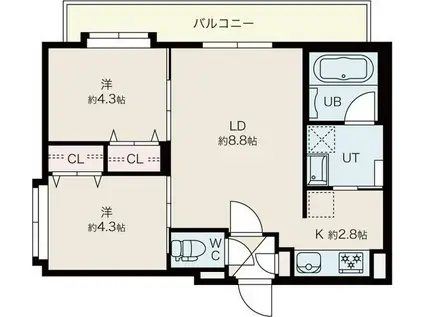 函館本線 発寒中央駅 徒歩6分 4階建 築3年(2LDK/4階)の間取り写真