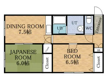 ヒルサイド山の手フラット(2DK/2階)の間取り写真