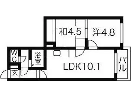 ラ・ルーチェ発寒(2LDK/4階)の間取り写真