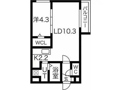 アンジュール発寒南(1LDK/4階)の間取り写真