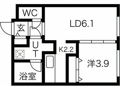 札幌市東西線 発寒南駅 徒歩7分 4階建 築2年(1LDK/3階)の間取り写真