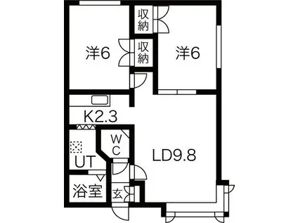 ルミエール新発寒(2LDK/1階)の間取り写真