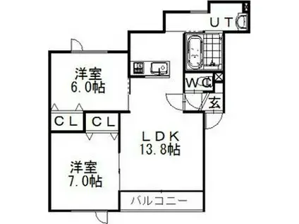 クラール発寒(2LDK/3階)の間取り写真