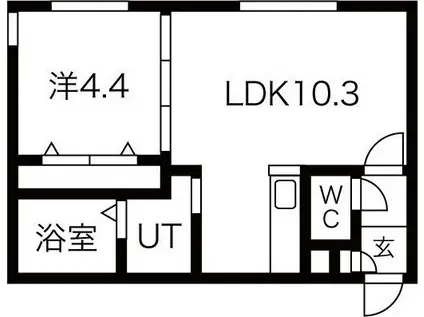 札沼線 新琴似駅 徒歩5分 4階建 築5年(1LDK/1階)の間取り写真