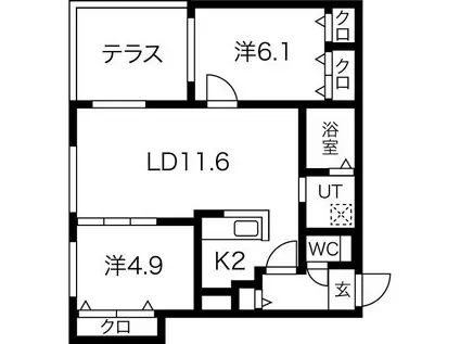 札幌市南北線 麻生駅 徒歩8分 4階建 築7年(2LDK/2階)の間取り写真
