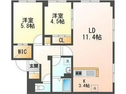 リベルタ発寒(2LDK/3階)の間取り写真