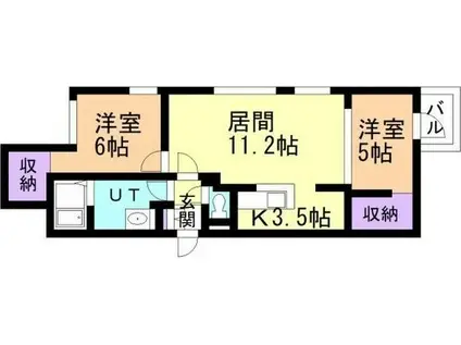 函館本線 発寒中央駅 徒歩2分 4階建 築1年(2LDK/4階)の間取り写真