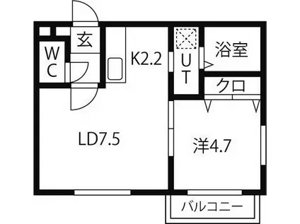 ルジュール琴似(1LDK/4階)の間取り写真