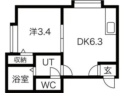 フラットJ発寒南(1DK/3階)の間取り写真