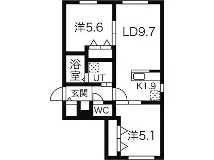 ヴィラ琴似 涼(1LDK/2階)の間取り写真