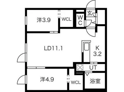 MONOLITH(2LDK/1階)の間取り写真
