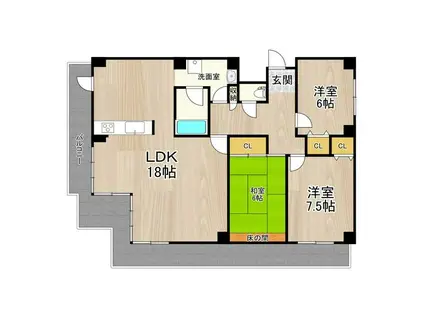 ロイヤル南茨木(3LDK/3階)の間取り写真
