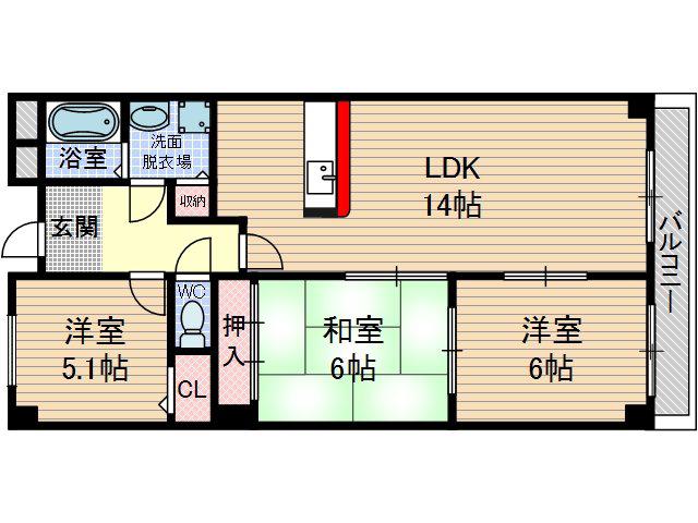 フェルザ南茨木(3LDK/1階)の間取り写真