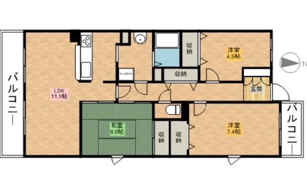 リッツ西中条(3LDK/2階)の間取り写真