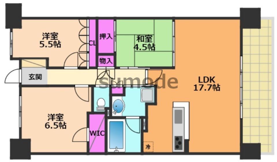 ライオンズ茨木ニューシティB街区(3LDK/4階)の間取り写真