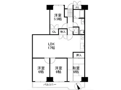 青葉丘マンション(4LDK/5階)の間取り写真