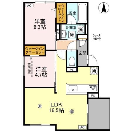 D-RESIDENCE南茨木(2LDK/1階)の間取り写真
