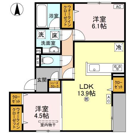 D-RESIDENCE南茨木(2LDK/1階)の間取り写真