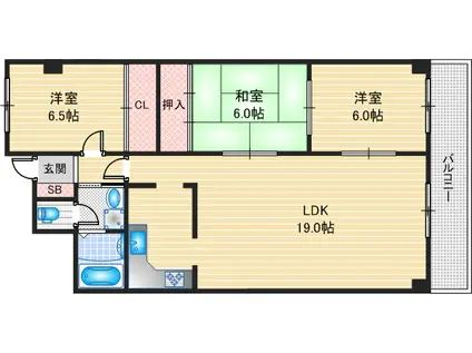 白川高層11棟(3LDK/3階)の間取り写真